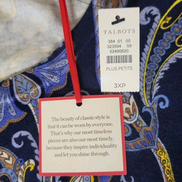 Talbots Paisley Cardigan Sweater 3X Plus Petite NEW - The Talbots Classics Blue - Picture 5 of 9
